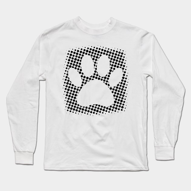 Dog Paw Print With Halftone Background Long Sleeve T-Shirt by Braznyc